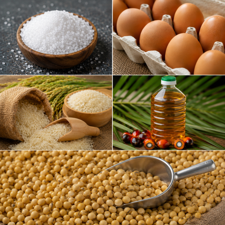 Palm oil Soy bean Salt Eggs Rice
